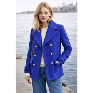 J Crew Stadium Cloth Nello Gori Peacoat Jacket Size 2 Cobalt Blue